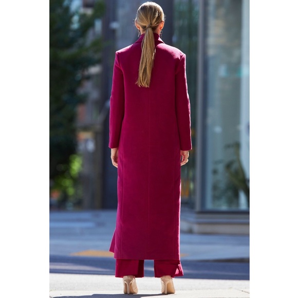 BOSTON PROPER Long Faux Wool Lined Topper Coat in Beet Red - Picture 4 of 9